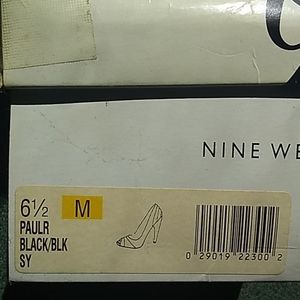 9 West black open toe heels